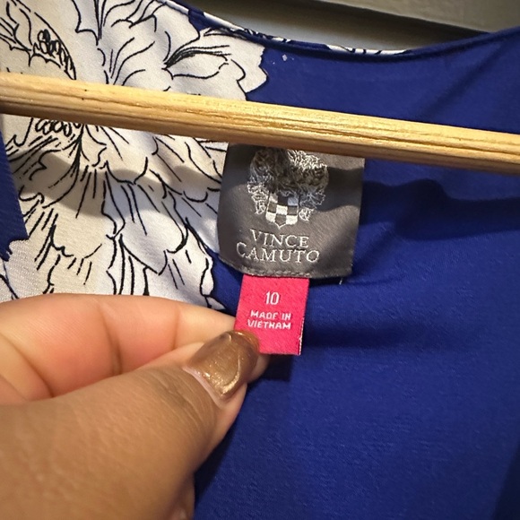 Womens Vince Camuto Short Sleeve Blue Floral Print Wrap Dress - Picture 2 of 5